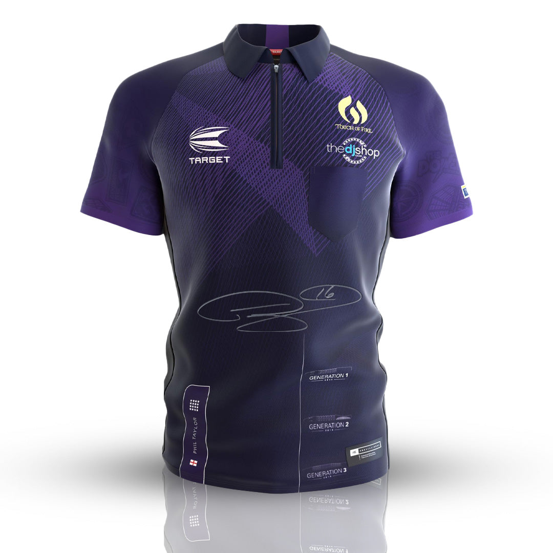 Phil Taylor Personally Signed Official Replica Shirt – Autographed purple design with "The Power" branding and authentic certification.